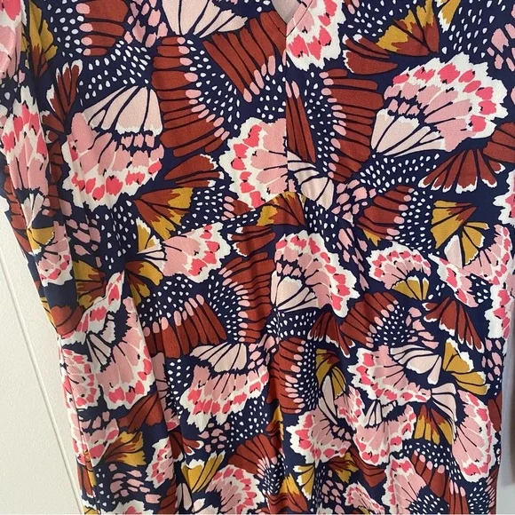 Boden V-Neck Tea Dress Flower Butterfly Petal Stamp Boho Print Dress US 12 - Picture 7 of 10